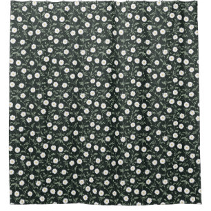 Midnight Garden Modern Farmhouse Daisy Pattern Shower Curtain
