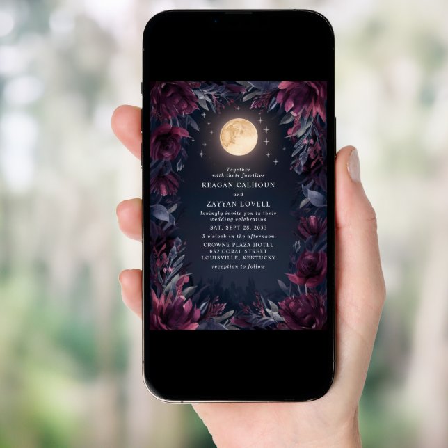 Midnight Garden Moon Wedding Invitation (Front Digital)