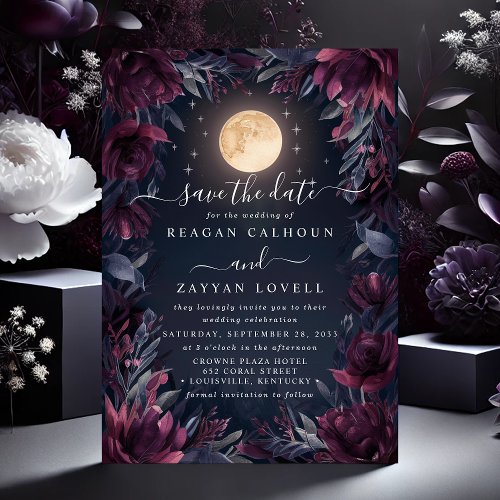 Midnight Garden Moon Wedding Save The Date Card