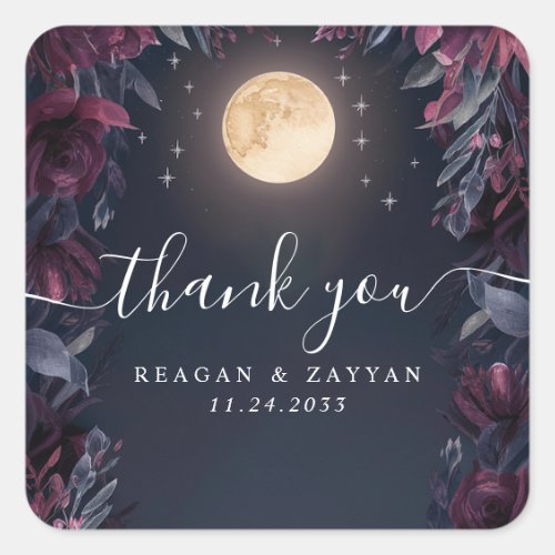 Midnight Garden Moon Wedding Thank You Square Sticker