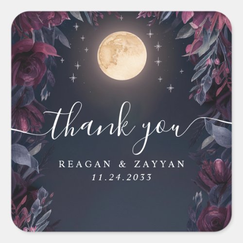 Wedding Stickers 4 Midnight Garden Moon Wedding Thank You Square Sticker