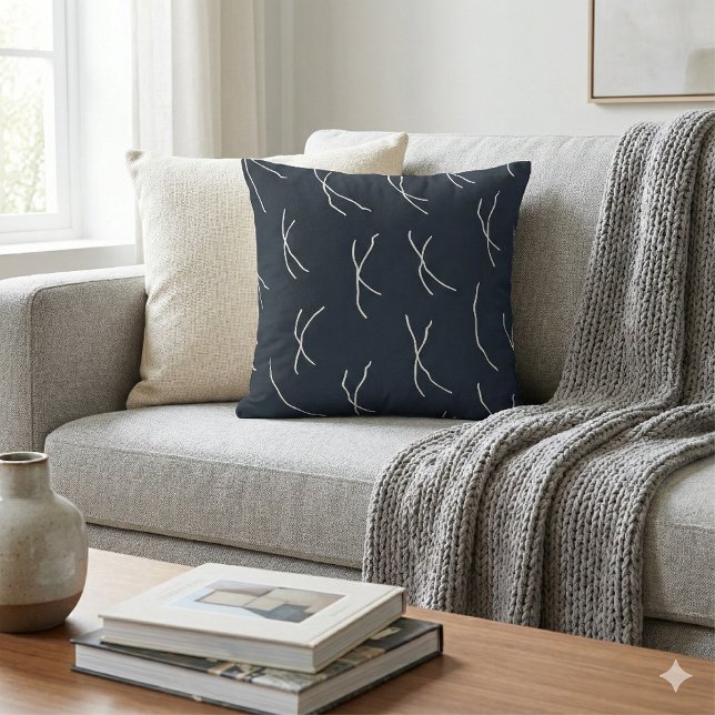 Midnight Garden Navy Abstract Sketchy Lines Throw Pillow (Creator Uploaded)