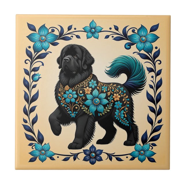 Midnight Garden Newfie Ceramic Tile (Front)