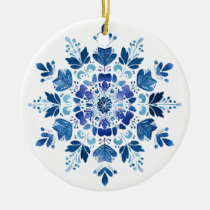Midnight Garden Snowflake Ornament Deep Blue Flo