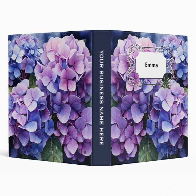 Midnight Garden Violet Hydrangea Watercolor 3 Ring Binder (Background)