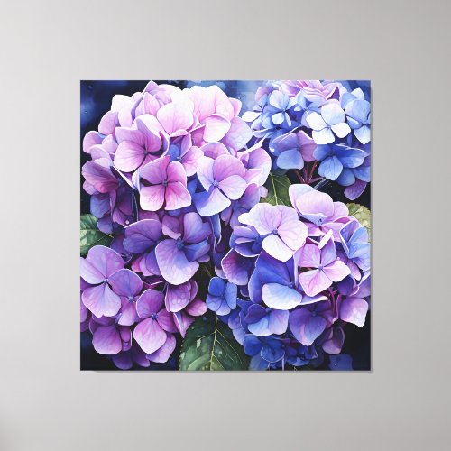 Midnight Garden Violet Hydrangea Watercolor Canvas Print