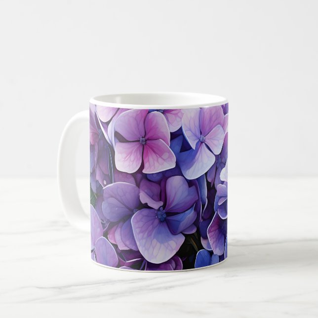 Midnight Garden Violet Hydrangea Watercolor Coffee Mug (Front Left)