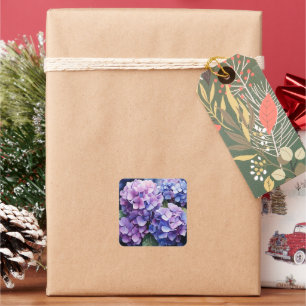 Midnight Garden Violet Hydrangea Watercolor Square Sticker