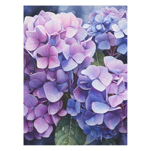 Midnight Garden Violet Hydrangea Watercolor Tablecloth