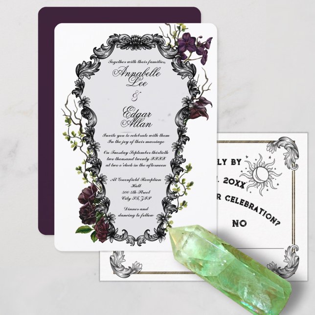 Midnight Garden Watercolor Baroque Coffin Wedding Invitation (Creator Uploaded)