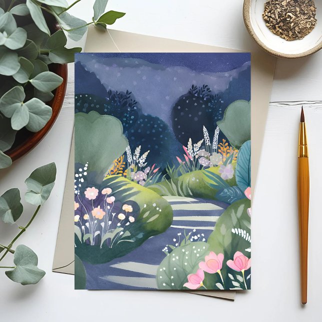 Midnight Garden | Watercolor Floral Path Postcard (Creator Uploaded)