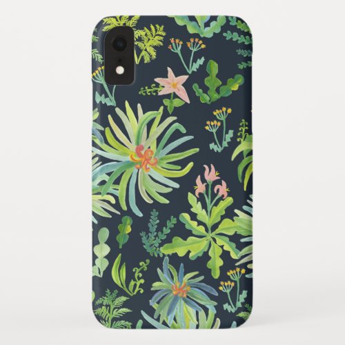Midnight garden watercolor plants iPhone XR case