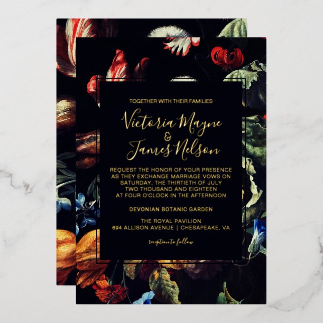 Midnight Garden Wedding Invitation Foil Invitation (Front/Back)