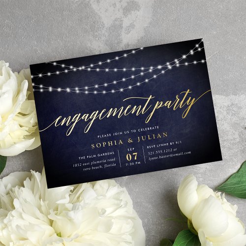 Midnight Garland Engagement Party Foil Invitation