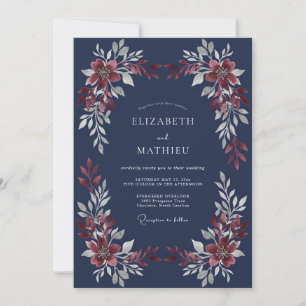 Midnight Garnet Leaf Wedding Invitation