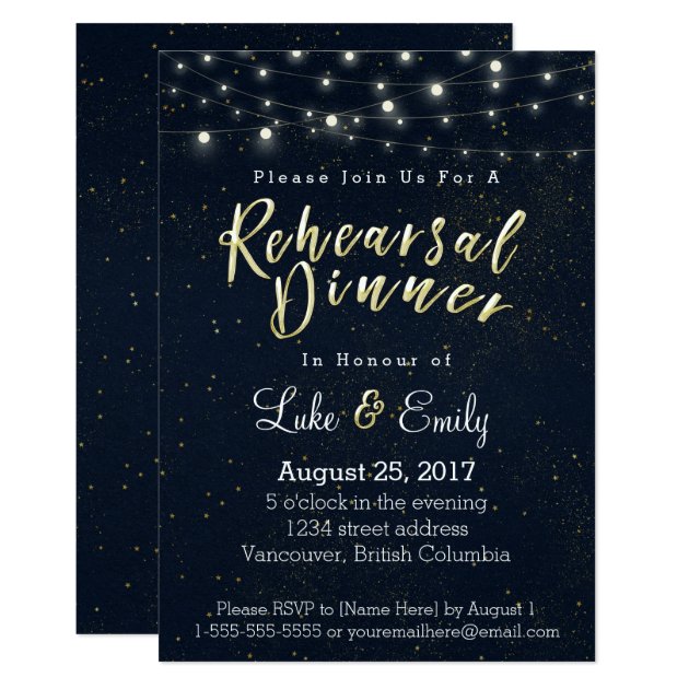 Midnight Glamour Rehearsal Dinner Invitation