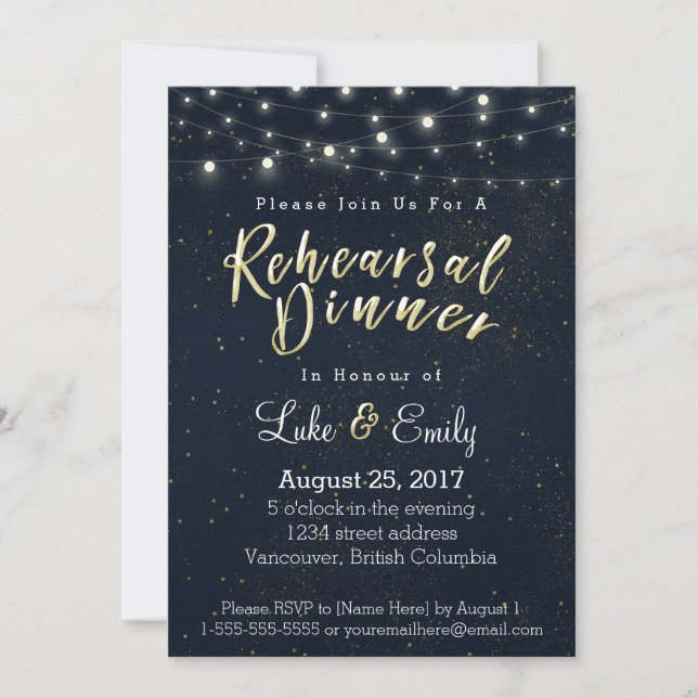 Midnight Glamour Rehearsal Dinner Invitation (Front)