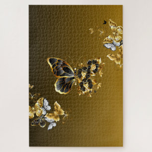Midnight Gold Butterfly – Botanical Glow Jigsaw Puzzle