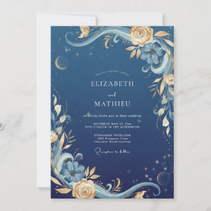 Midnight Gold Celestial Eucalyptus Wedding Invitation