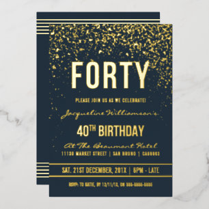 Midnight Gold Confetti 40th Birthday Party Foil Invitation