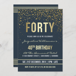Midnight Gold Confetti 40th Birthday Party Invitation