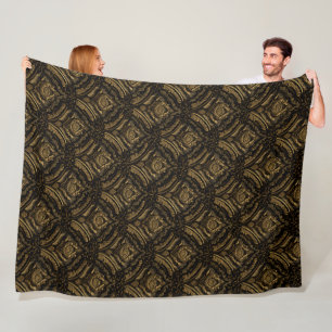 Midnight Gold Damask Elegance Fleece Blanket