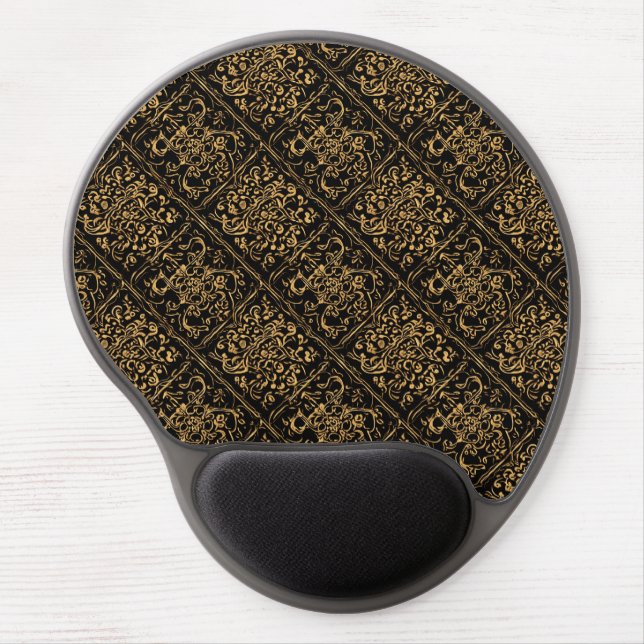 Midnight Gold Damask Elegance Gel Mouse Pad (Front)