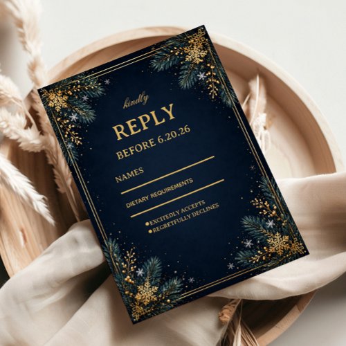 Midnight Gold Evergreen Winter Grace RSVP Card