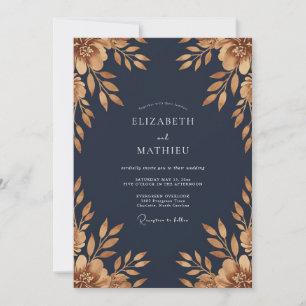 Midnight Gold Foliage Muted Eucalyptus Wedding Invitation