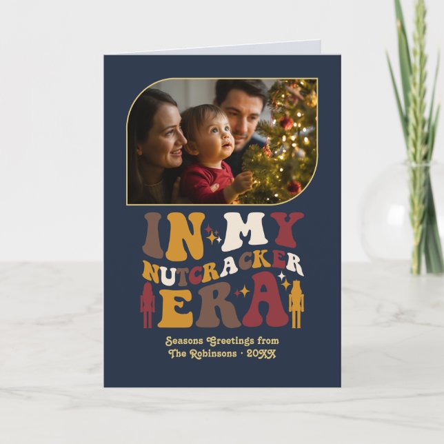 Midnight Gold Fun Retro Christmas Photos Holiday Card (Front)