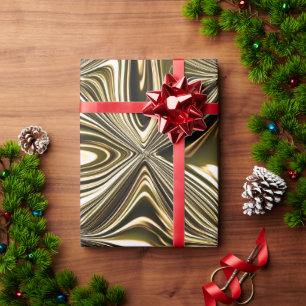 Midnight Gold Marble Geometric Pattern Wrapping Paper