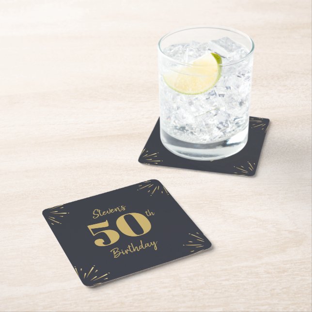 Midnight Gold Milestone Square Paper Coaster (Insitu)