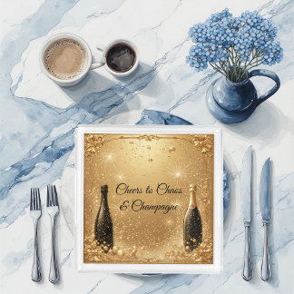 Midnight Gold Modern Champagne Bubbles New Year  Acrylic Tray