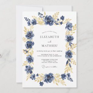 Midnight Gold Rose Wedding Invitation