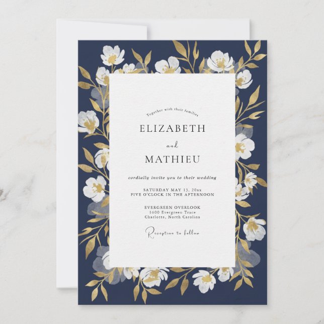 Midnight Gold Vine Wedding Invitation (Front)