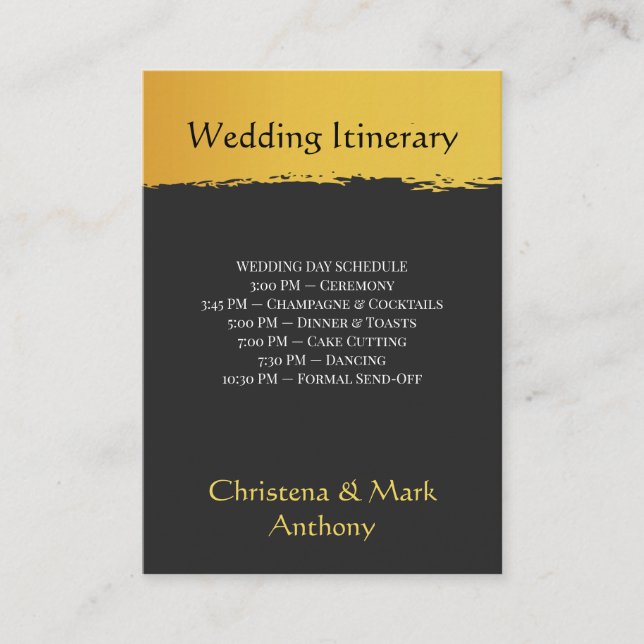 Midnight Gold Wedding Itinerary Enclosure Card (Front)