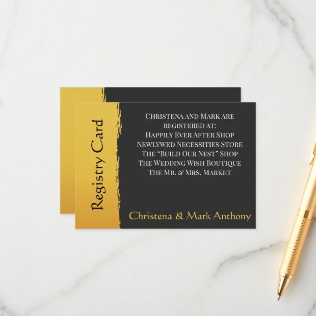 Midnight Gold Wedding Registry Enclosure Cards (Front/Back In Situ)