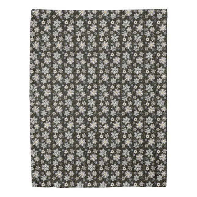 Midnight Golden Snowflakes Glam Duvet Cover (Front)