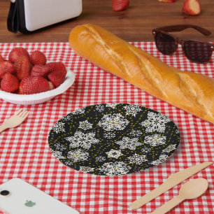 Midnight Golden Snowflakes Glam Paper Plates