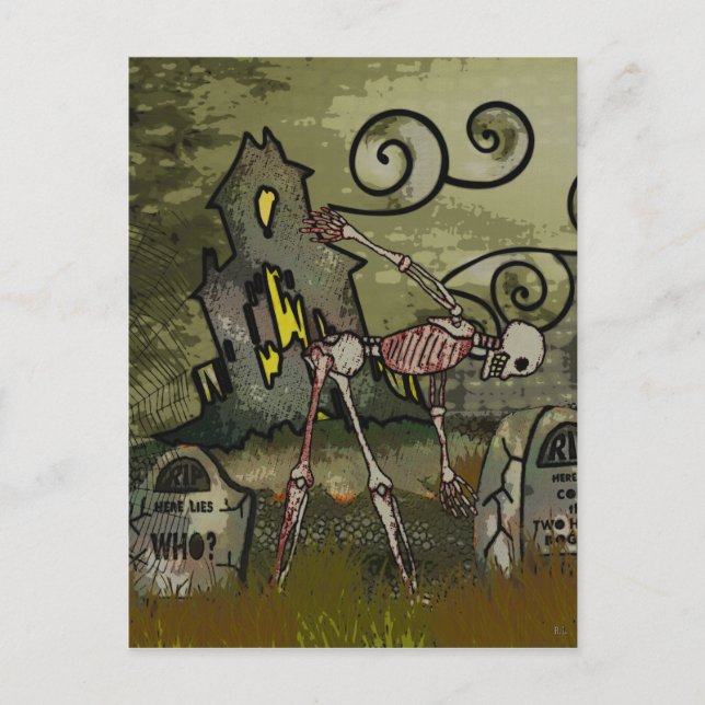Midnight Graveyard Whimsical HALLOWEEN Announcement Postcard (Front)