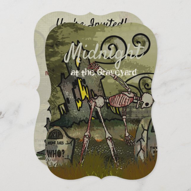 Midnight Graveyard Whimsical HALLOWEEN PARTY Invitation (Front/Back)