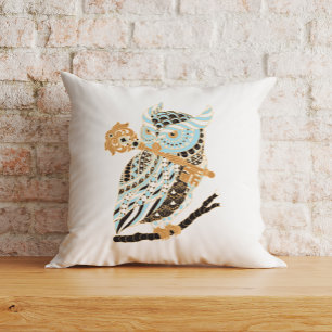 Midnight Great Horned Owl Throw Pillow