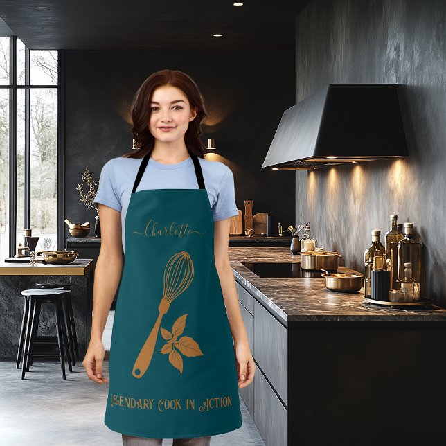 Midnight Green Apron with Copper Whisk and Herb (Creator Uploaded)