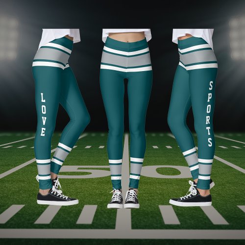 Midnight Green Silver Team Jersey Love Sports Leggings