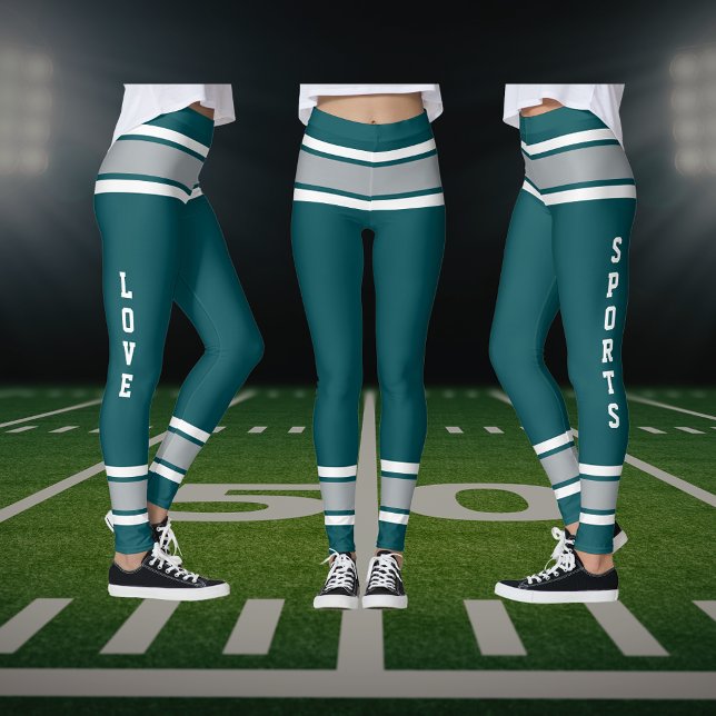 Midnight Green Silver Team Jersey Love Sports Leggings (Midnight Green Silver Team Jersey Love Sports Leggings)