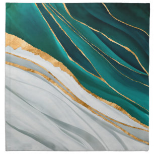 Midnight Green, Turquoise and gold watercolor Cloth Napkin