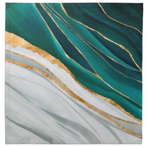 Midnight Green Turquoise and gold watercolor Cloth Napkin