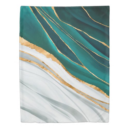 Midnight Green Turquoise and gold watercolor Duvet Cover