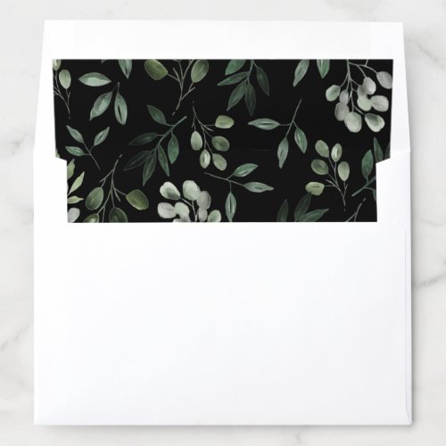 Midnight Greenery Watercolour foliage pattern Envelope Liner