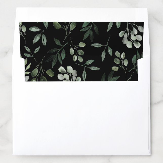 Midnight Greenery, Watercolour foliage pattern Envelope Liner (In Envelope)